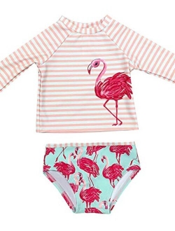 GRAPENT Baby Girls Two Pieces Long Sleeve Flamingo Print Rash Guard Bathing Suit Size 3-24M