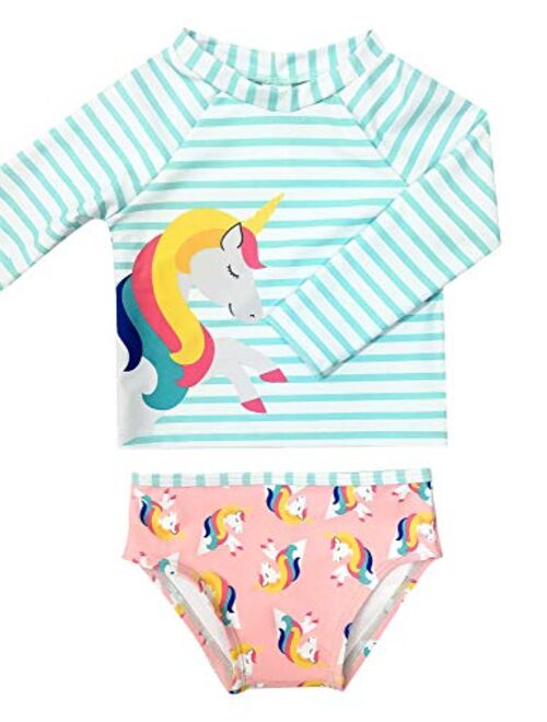 GRAPENT Baby Girls Two Pieces Long Sleeve Flamingo Print Rash Guard Bathing Suit Size 3-24M