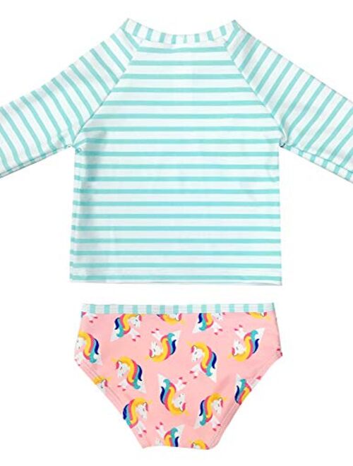 GRAPENT Baby Girls Two Pieces Long Sleeve Flamingo Print Rash Guard Bathing Suit Size 3-24M