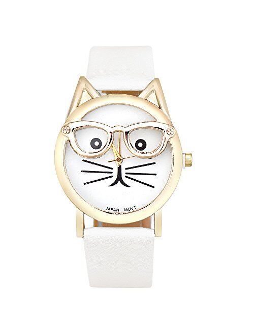 COOKI Womens Quartz Watch Clearance Cat Analog Female Watches Lady Watches Leather Watch-H82