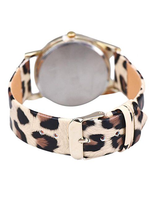 Winhurn Super Cute Cat Glasses Design Analog Quartz Women Wrist Watch (Khaki)