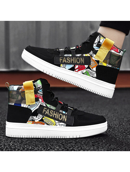 Stylish Graffiti Men's High Top Sneakers Printing Casual Sneakers