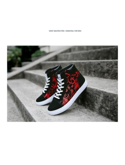 High Top Men's Shoes Casual Flats Fashion Graffiti Printed Men Sneakers Comfortable Fabric Men Footwear