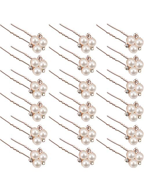 18 Pieces Wedding Pearl Hair Pins Brides Bridal Rhinestones Hair Pins Bridesmaid Hair Accessory (Rose Gold)