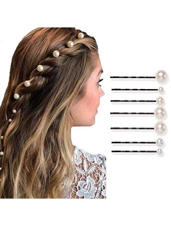 Bartosi Pearls Bobby Pins Hair Clips Silver Hair Barrettes Hairpin Accessories for Women and Girls (Pack of 7)(White)