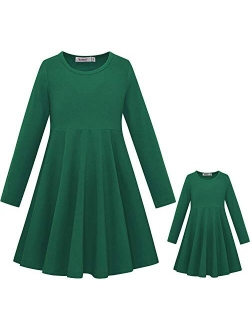 ModaIoo Matching Dolls & Girls Long Sleeve Dress,A-Line Skater Twirly Casual Solid Dresses for Kids