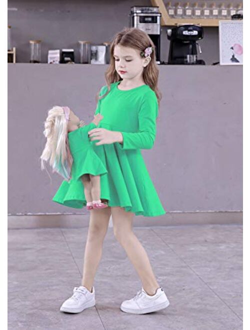 ModaIoo Matching Dolls & Girls Long Sleeve Dress,A-Line Skater Twirly Casual Solid Dresses for Kids