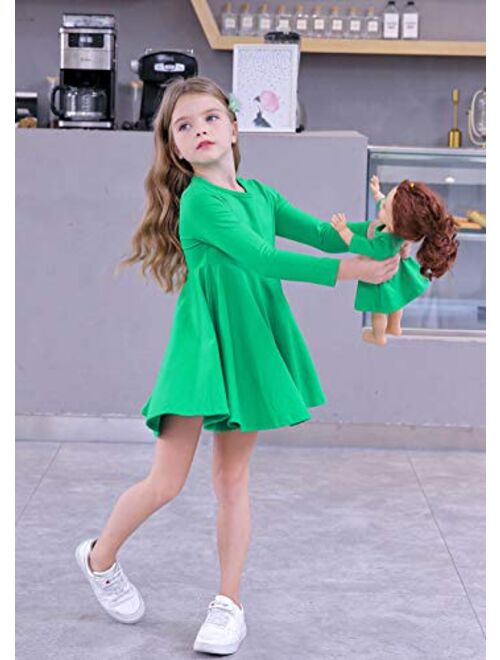 ModaIoo Matching Dolls & Girls Long Sleeve Dress,A-Line Skater Twirly Casual Solid Dresses for Kids