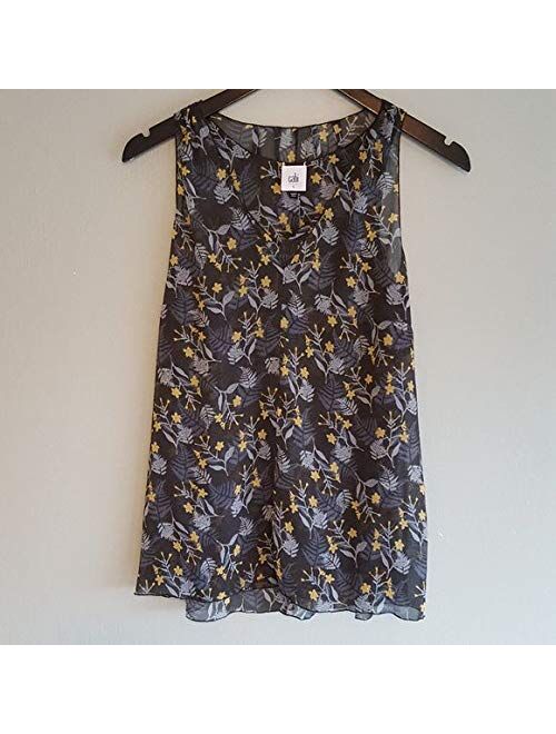 cabi Fern Blouse Style 3450 Floral Navy Sheer Layered Sleeveless Top