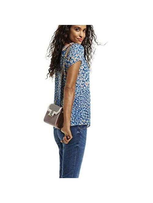 cabi Blue Floral Short Sleeve Crossover Button Back Top Style 299