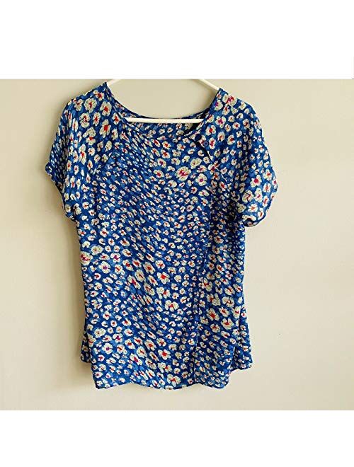 cabi Blue Floral Short Sleeve Crossover Button Back Top Style 299