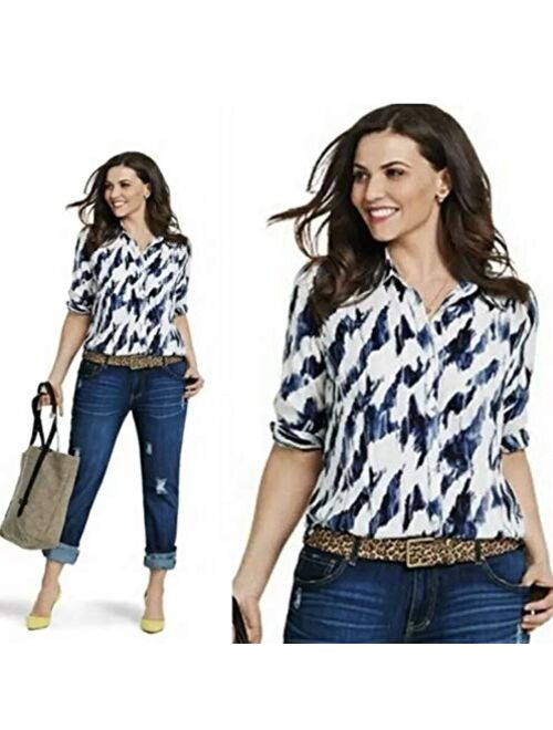 cabi #3096 Moody Blues Button Blouse Navy White