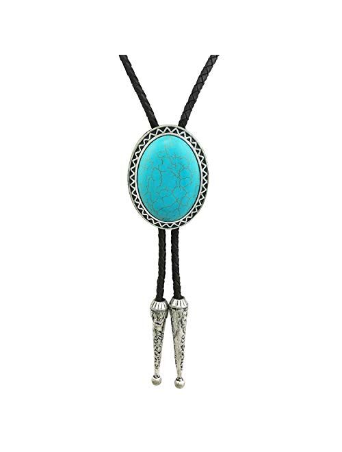 SELOVO Genunie Leather Bolo Tie Native Western Bola Tie Stone