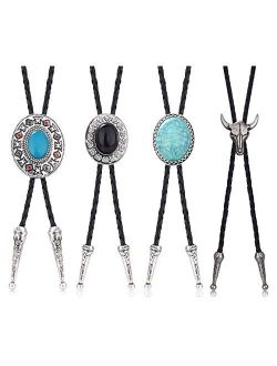 Jstyle 4Pcs Bolo Tie for Men Western Cowboy Leather Necktie Halloween Costume Accessories for Men Women