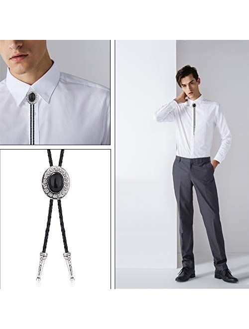 Jstyle 4Pcs Bolo Tie for Men Western Cowboy Leather Necktie Halloween Costume Accessories for Men Women