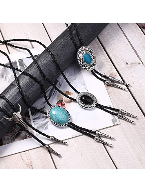 Jstyle 4Pcs Bolo Tie for Men Western Cowboy Leather Necktie Halloween Costume Accessories for Men Women