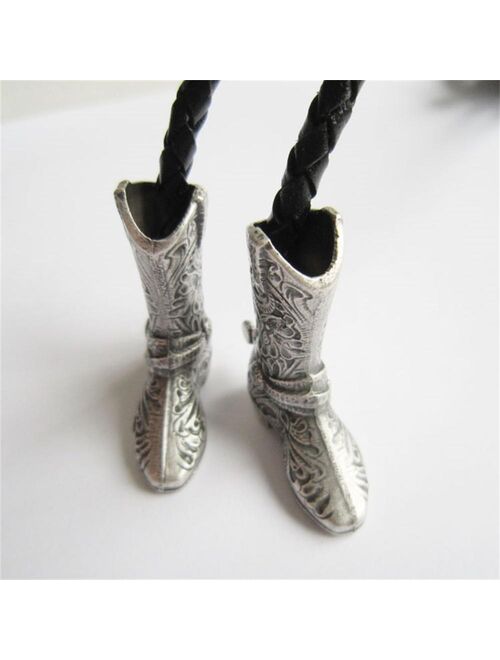 New Vintage Silver Plated Western Cowboy Boots Cap Wedding Bolo Tie Leather Necklace also Stock in US