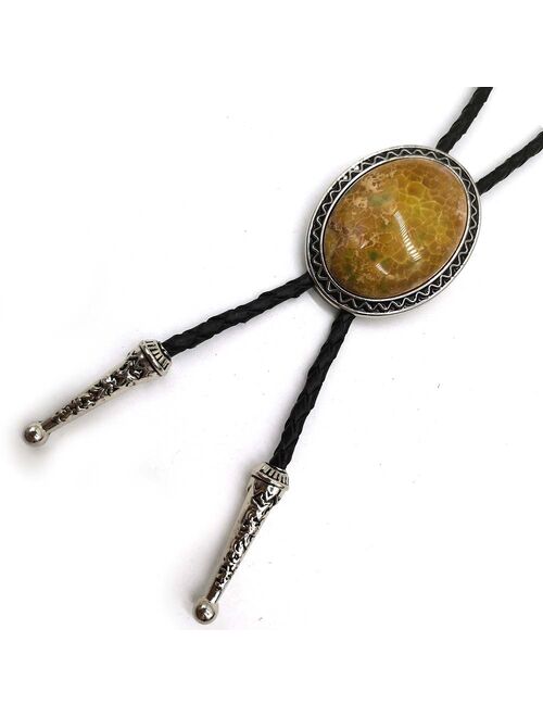 Oval agate natural stone BOLO tie men's new high-end wedding accessories Leather rope