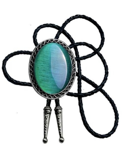 Bolo Tie with Natural Stone Turquoise Stone Style Genuine and Cowhide Rope More Colors