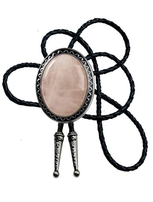 Bolo Tie with Natural Stone Turquoise Stone Style Genuine and Cowhide Rope More Colors