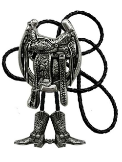 Moranse Bolo Tie with Western Cowboy Hat Saddle And Knight Boots Style Genuine and Cowhide Rope