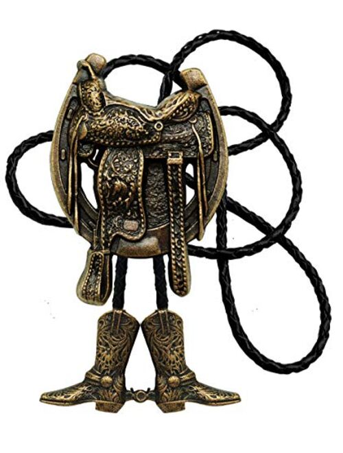 Moranse Bolo Tie with Western Cowboy Hat Saddle And Knight Boots Style Genuine and Cowhide Rope