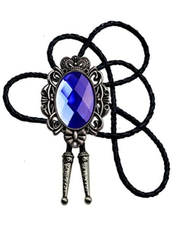 Moranse Bolo Tie Natural Colors Crystal Stone Western Celtic Style Genuine and Cowhide Rope