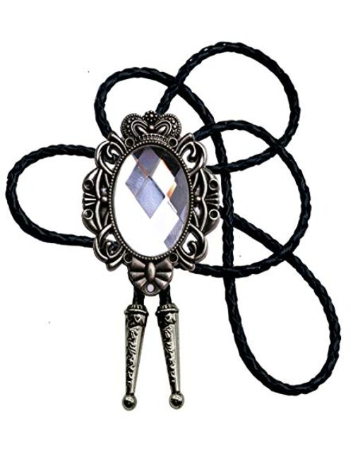 Moranse Bolo Tie Natural Colors Crystal Stone Western Celtic Style Genuine and Cowhide Rope