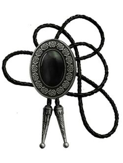 Moranse Bolo Tie with Round Flower And Gem Stone Parterre Style Genuine and Cowhide Rope