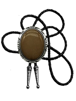 Moranse Bolo Tie with Round Flower And Gem Stone Parterre Style Genuine and Cowhide Rope