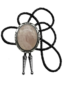 Moranse Bolo Tie with Round Flower And Gem Stone Parterre Style Genuine and Cowhide Rope