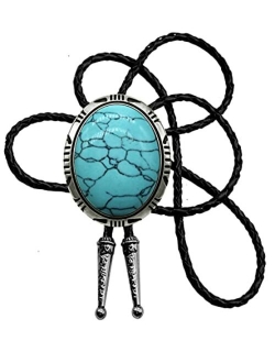 Moranse Bolo Tie with Round Flower And Gem Stone Parterre Style Genuine and Cowhide Rope