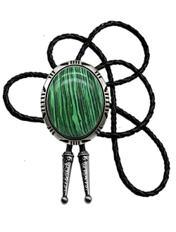 Moranse Bolo Tie with Round Flower And Gem Stone Parterre Style Genuine and Cowhide Rope