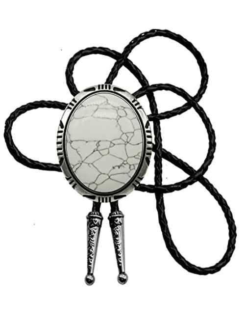 Moranse Bolo Tie with Round Flower And Gem Stone Parterre Style Genuine and Cowhide Rope