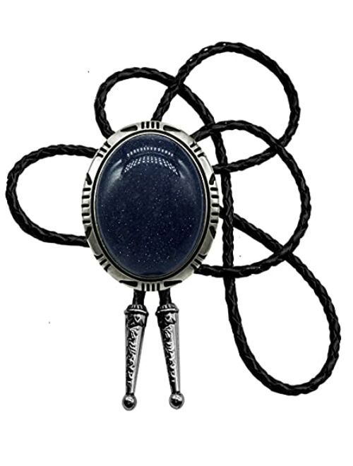 Moranse Bolo Tie with Round Flower And Gem Stone Parterre Style Genuine and Cowhide Rope