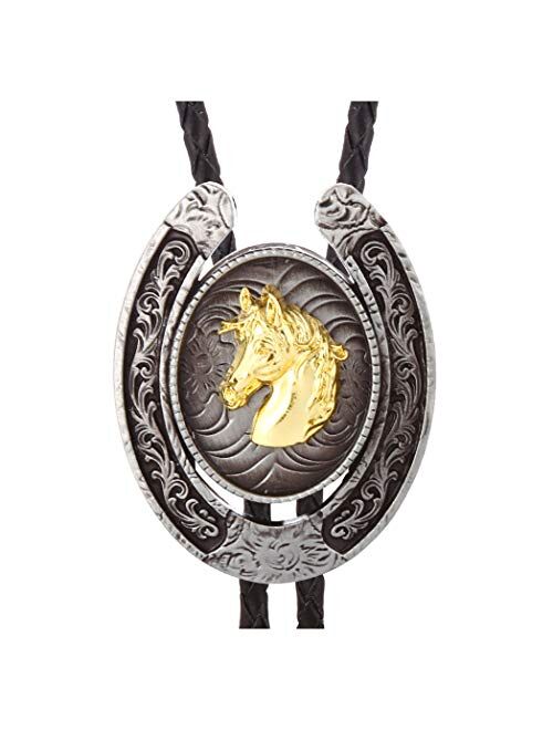 Bolo Tie for Men- Western Cowboy Native American Golden Longhorn bull Eagle Horse Bolo Tie