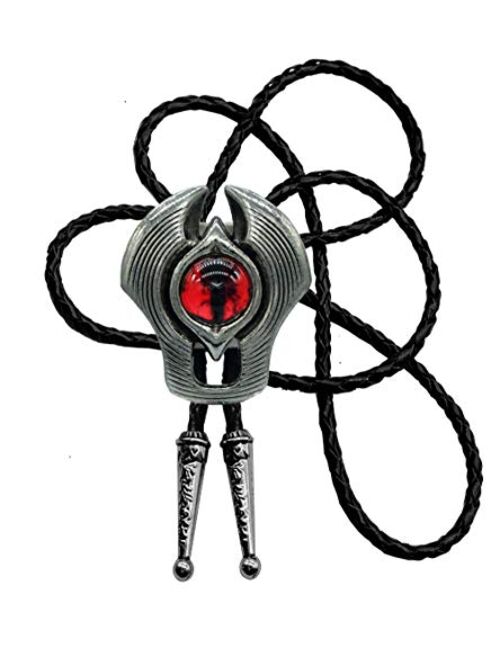 Moranse Bolo Tie Evil Eye Natural Gem Western Cowboy Style with Cowhide Rope Necktie