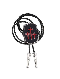 Black red cross rectangle Western bolo tie for man hand made cowboy indian bola tie