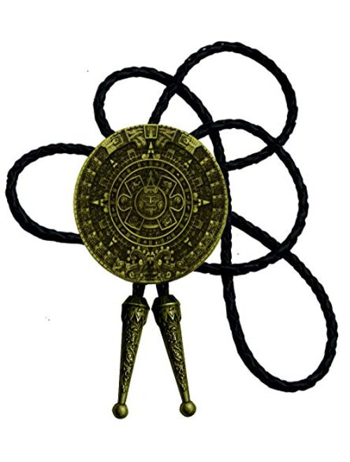 Bolo tie With Pewter Aztec Calendar Circle Design Cowboy Two Colors