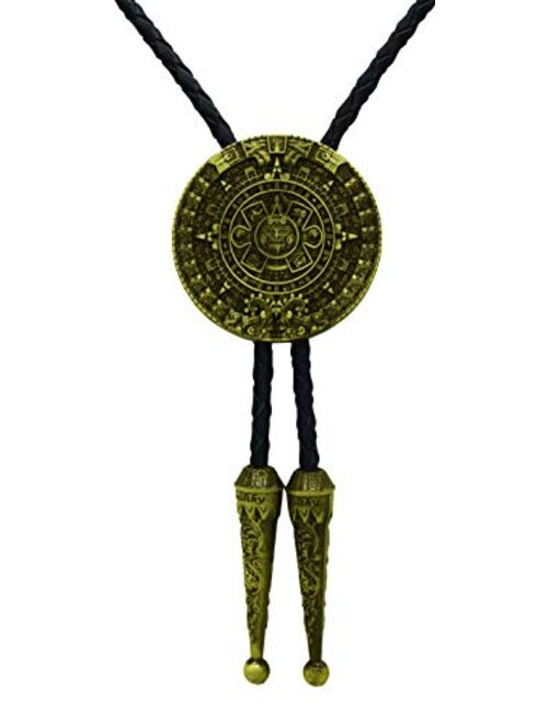 Bolo tie With Pewter Aztec Calendar Circle Design Cowboy Two Colors