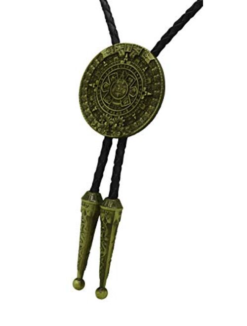 Bolo tie With Pewter Aztec Calendar Circle Design Cowboy Two Colors