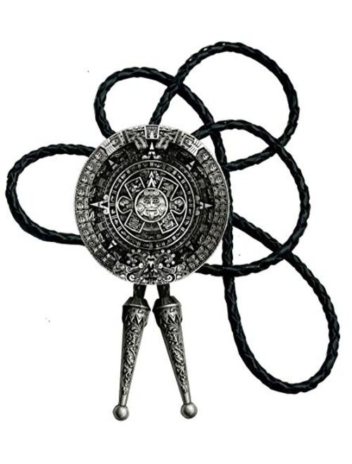 Bolo tie With Pewter Aztec Calendar Circle Design Cowboy Two Colors