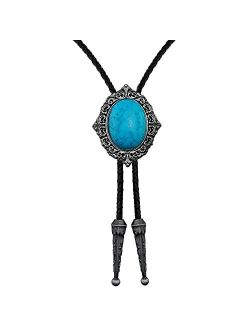 Lanxy Vintage American Western Cowboy Blue Turquoise Stone Bolo Tie For Men