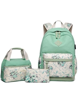 Abshoo Lightweight Canvas Floral Backpacks for Teen Girls School Backpack with Lunch Bag (DG20 Mint Green)