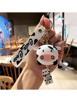 XIAOSI Cute Cartoon Car Key Charm Door Key Silicone Cow Keychains Animal Keyrings Bag Decoration(White)