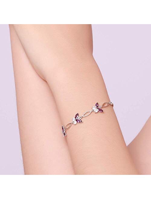 S925 Sterling Silver Purple Butterfly Bracelets for Women,Cute and Charm Wrist Bracelets Jewelry Gift for Women Teen Girls