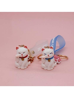 ZEXIN New Cute Lucky Cat Keychains Car Key Accessories Bag Decoration Keyrings Cartoon Lovely Cat Keychains Pendant(White)