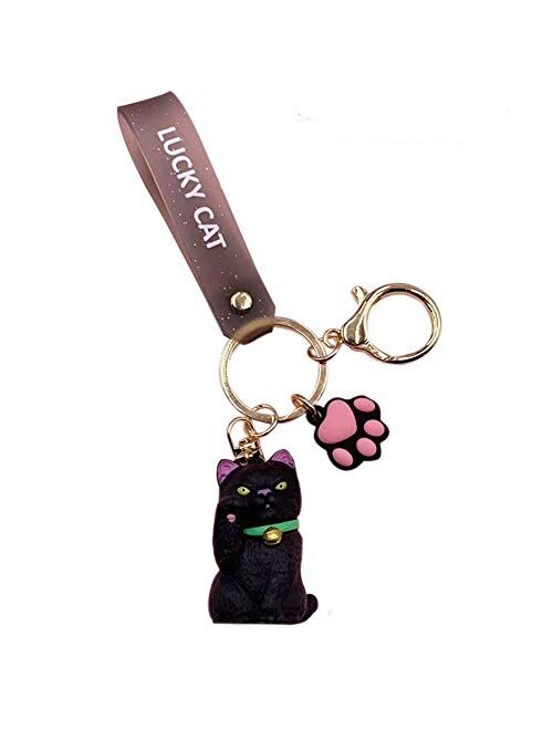 ZEXIN New Cute Lucky Cat Keychains Car Key Accessories Bag Decoration Keyrings Cartoon Lovely Cat Keychains Pendant(White)