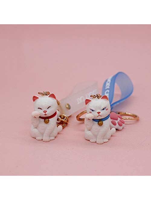 ZEXIN New Cute Lucky Cat Keychains Car Key Accessories Bag Decoration Keyrings Cartoon Lovely Cat Keychains Pendant(White)