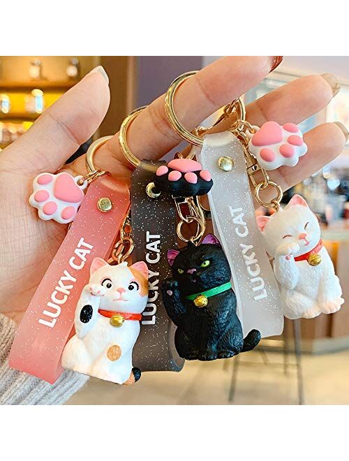 ZEXIN New Cute Lucky Cat Keychains Car Key Accessories Bag Decoration Keyrings Cartoon Lovely Cat Keychains Pendant(White)